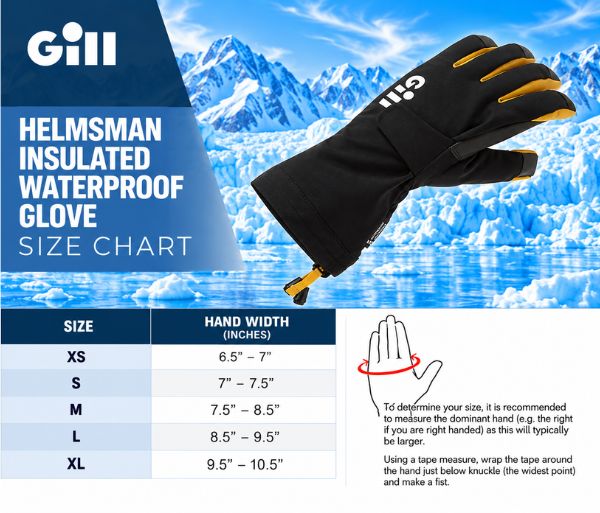 Helmsman Insulated Waterproof Glove Size Chart